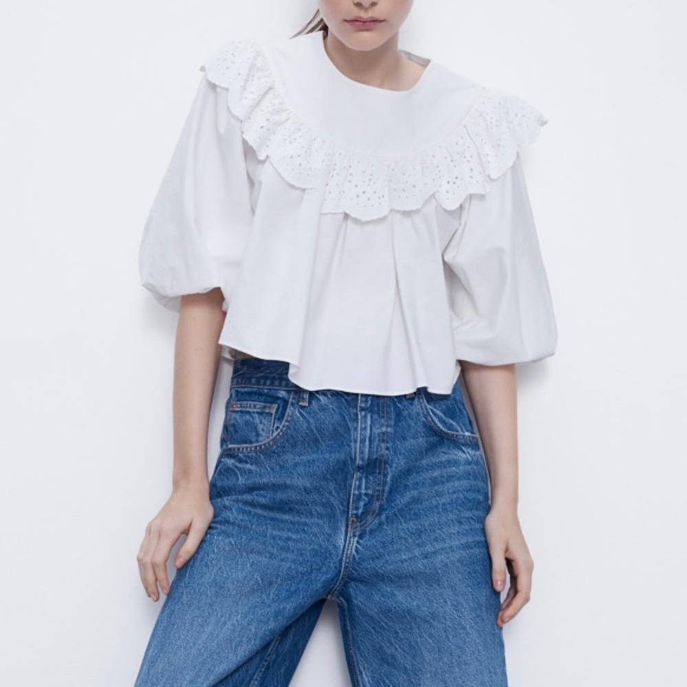 NEW Zara White 💯 Cotton Poplin Top Size M Tall